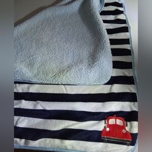 Carters Reversible Sherpa Microfiber Soft Blanket Embroidered Truck Baby Kid Boy